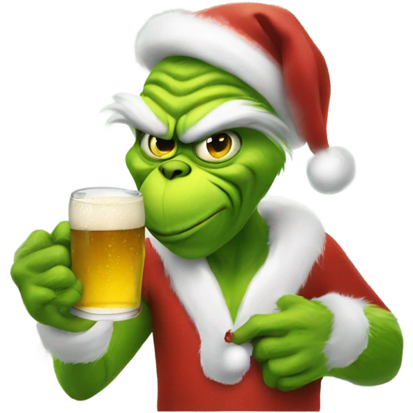 Christmas grinch drinking a beer emoji