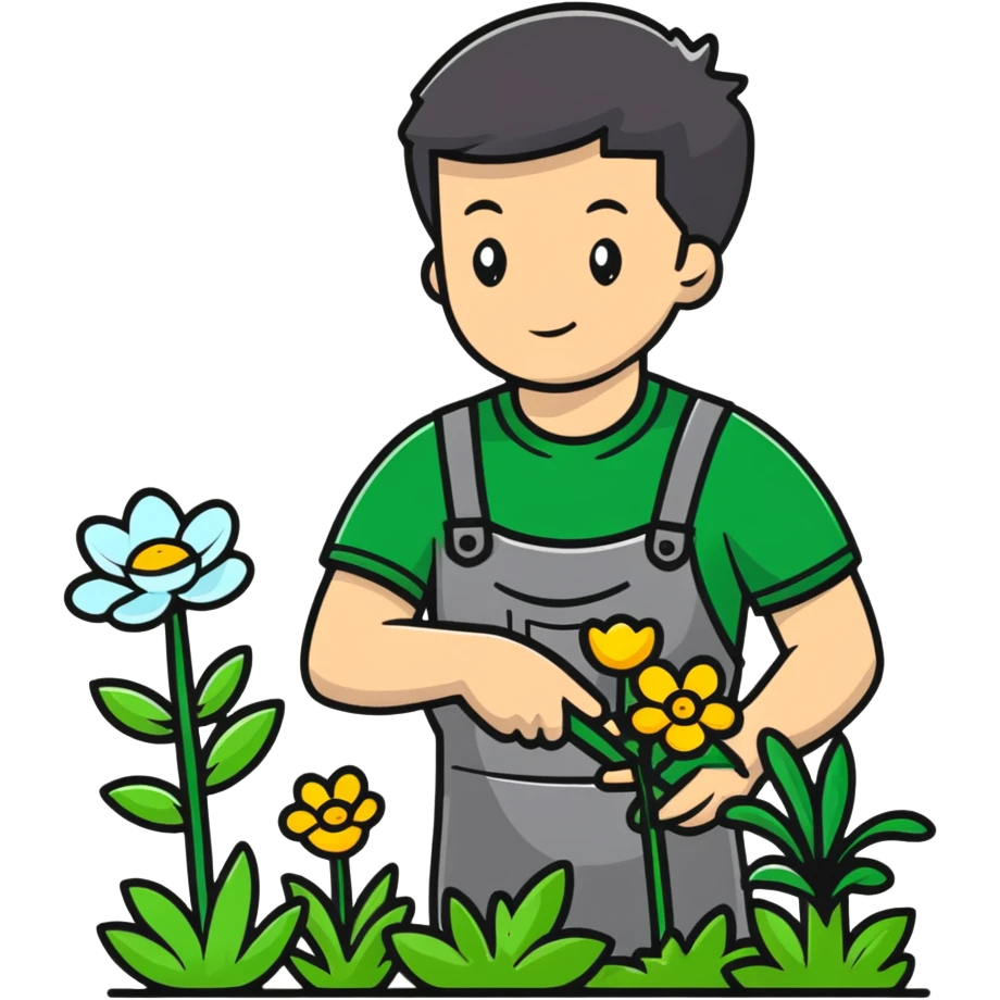 diligent young white male gardener pollinating flowers emoji