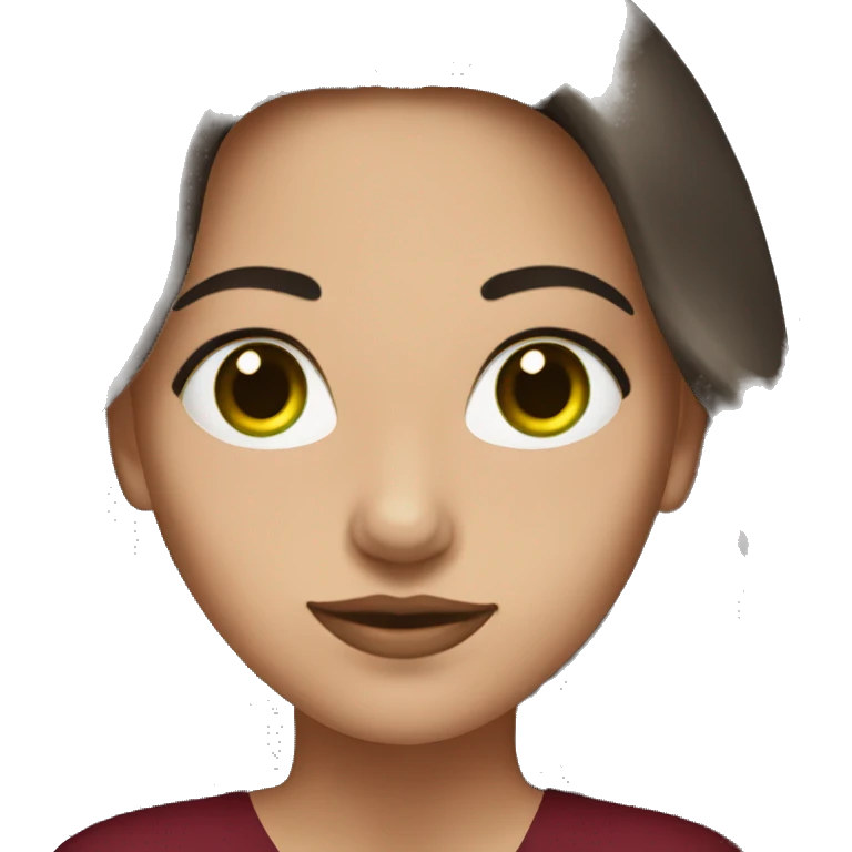 Brunette woman with green eyes and burgundy dress emoji