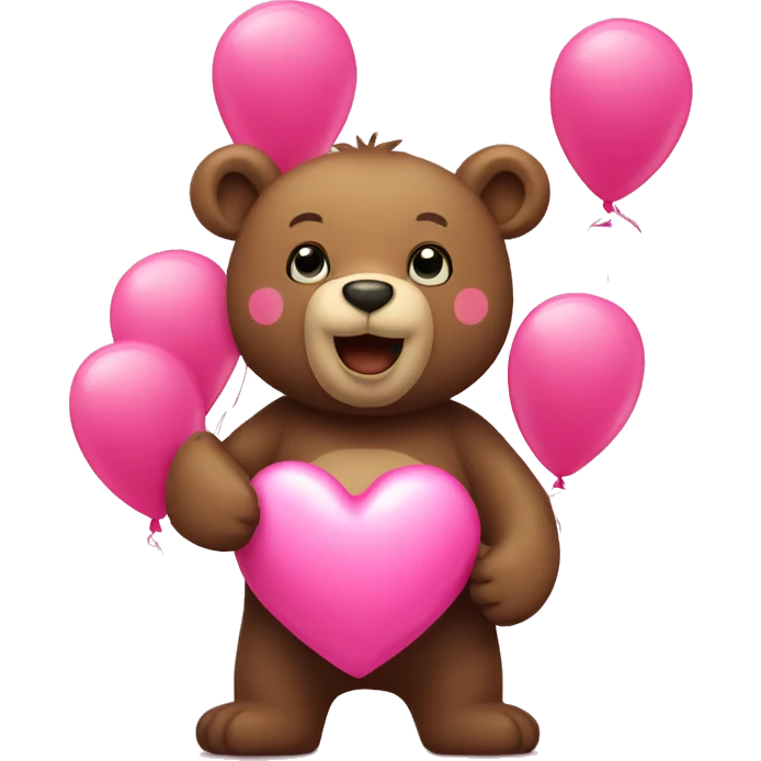 Bear with heart and balloons pink emoji