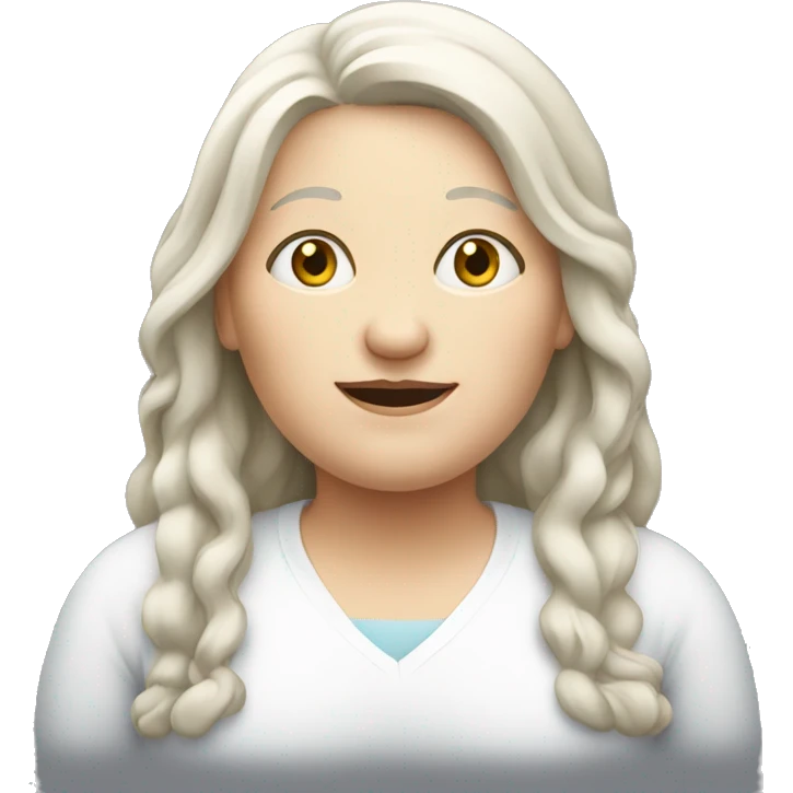 Obese. Elderly, female, with white long hair. emoji