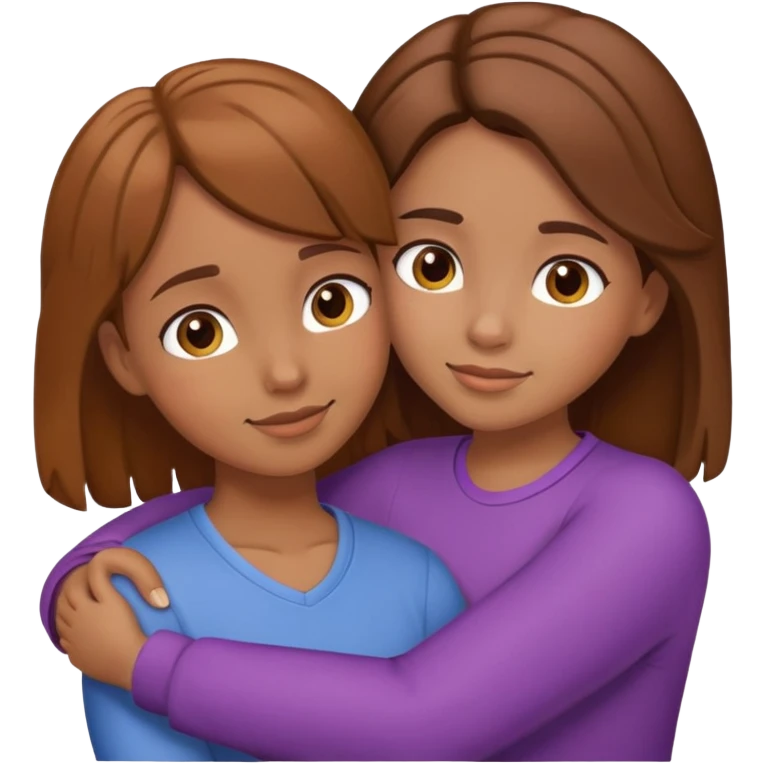 two girls hugging, one named Corny with brown hair emoji
