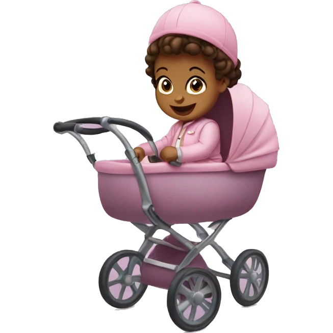 A one-year-old girl riding in a stroller. emoji