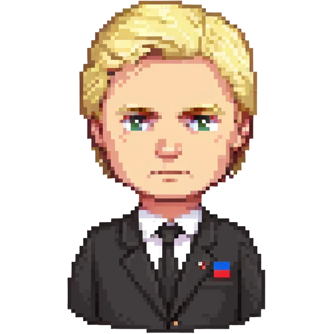 Russian politician with serious face, blonde hair, in dark suit emoji