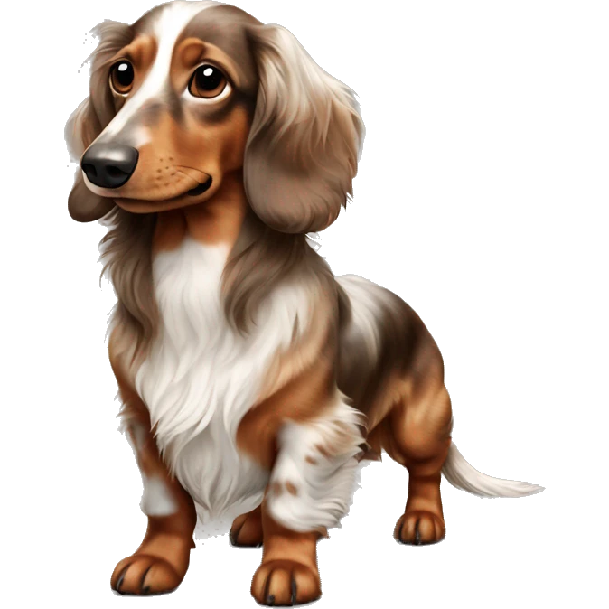 brown Merle long haired Dachshund full body emoji