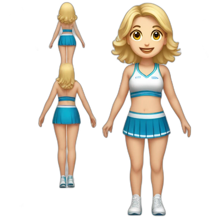 Full body Caucasian curvy cheerleader back and front views emoji