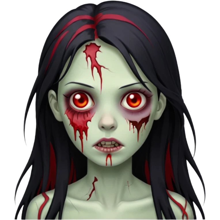 Garota zumbi cabelo longo preto, mechas vermelhas SOMENTE nas laterais, na frente da cabeça emoji