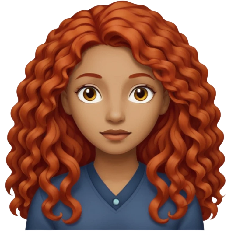 Chica morena clara con el pelo con rizos ni tan sueltos pelo largo  pero tampoco como un afro del color rojo no tan llamativo emoji