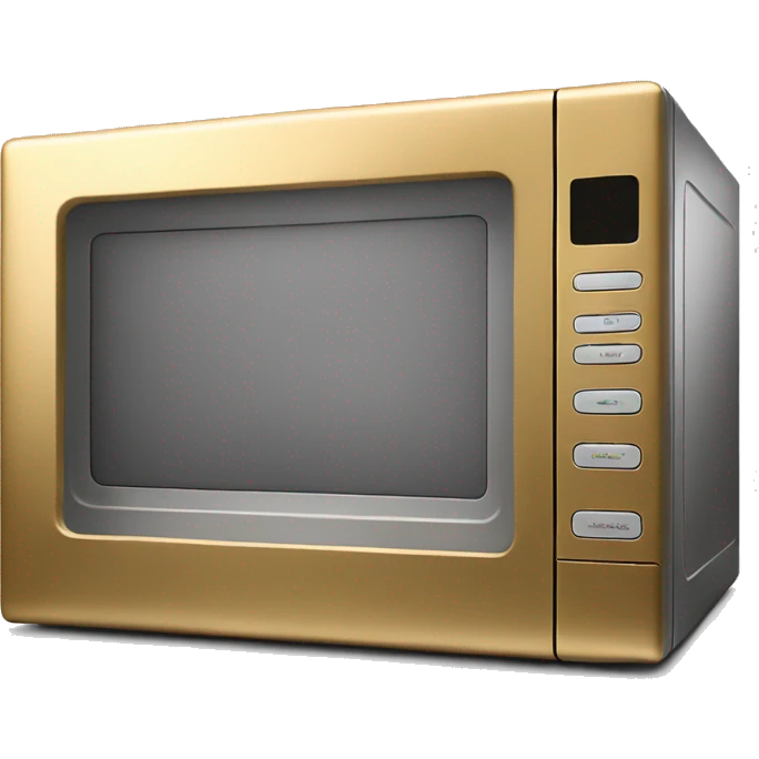 Realistic side view metallic gold microwave.  emoji