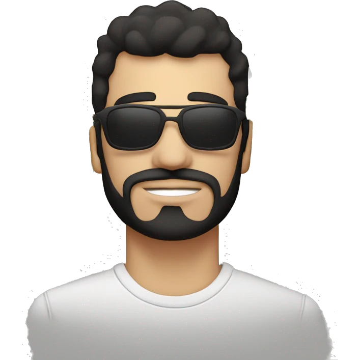 hombre blanco, con pelo negro largo pero no tanto, ojos marrones. remera negra y con cannabis emoji