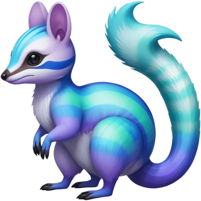Iridescent Neon Green-Cyan-Blue-Purple-gradients Minccino-Numbat-Sergal-fusion-hybrid-animal-creature, full body emoji