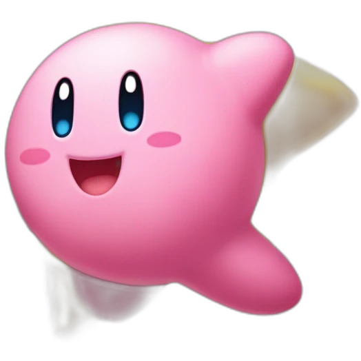 cute happy Kirby jumping on a golden star emoji