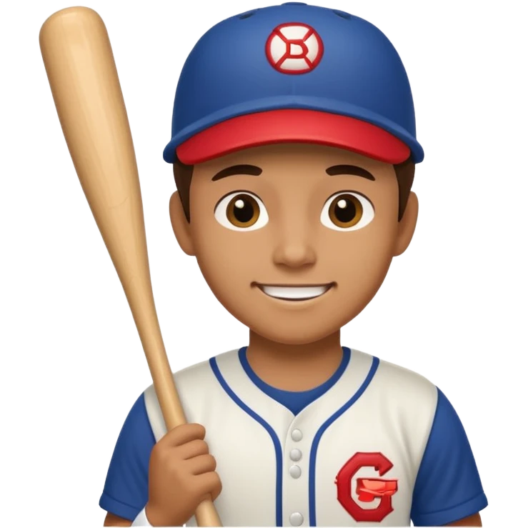baseball player, simple and expressive, holding a bat, cheerful expression emoji