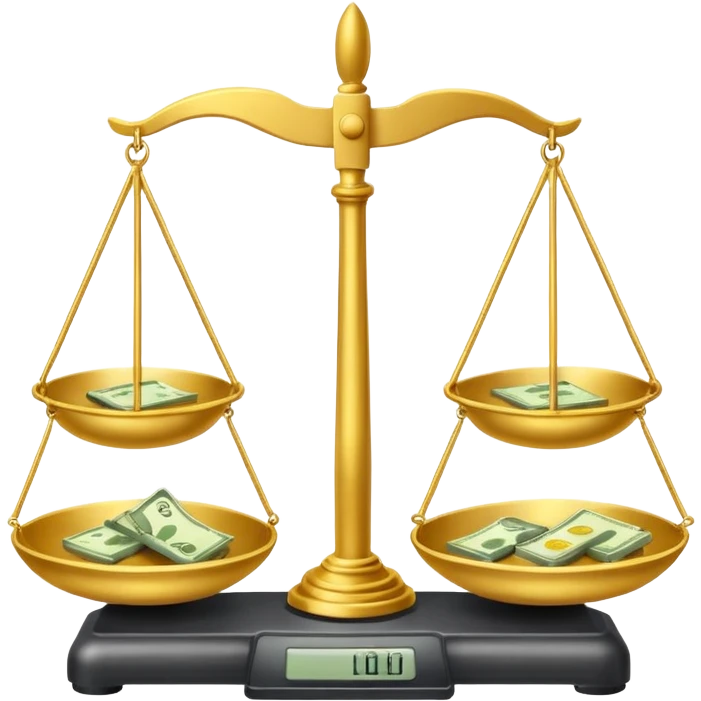 Весы с чашами в одной позитивная мысль о деньгах а в другой негативная мысль о деньгах emoji