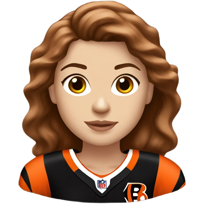 Caucasian ￼women with brown hair wearing a Cincinnati bengals jersey emoji
