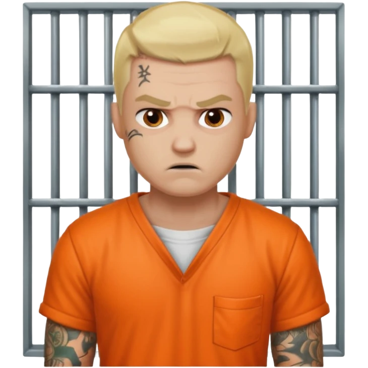 angry tattooed blonde male prisoner with prison cell bg emoji