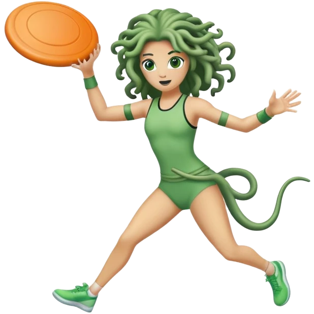 medusa, wearing an athletic outfit, throwing a frisbee emoji