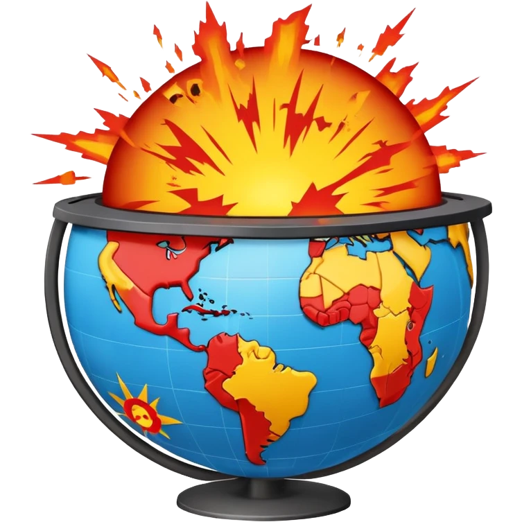 globe with explosion symbols and warning signs representing global conflict emoji
