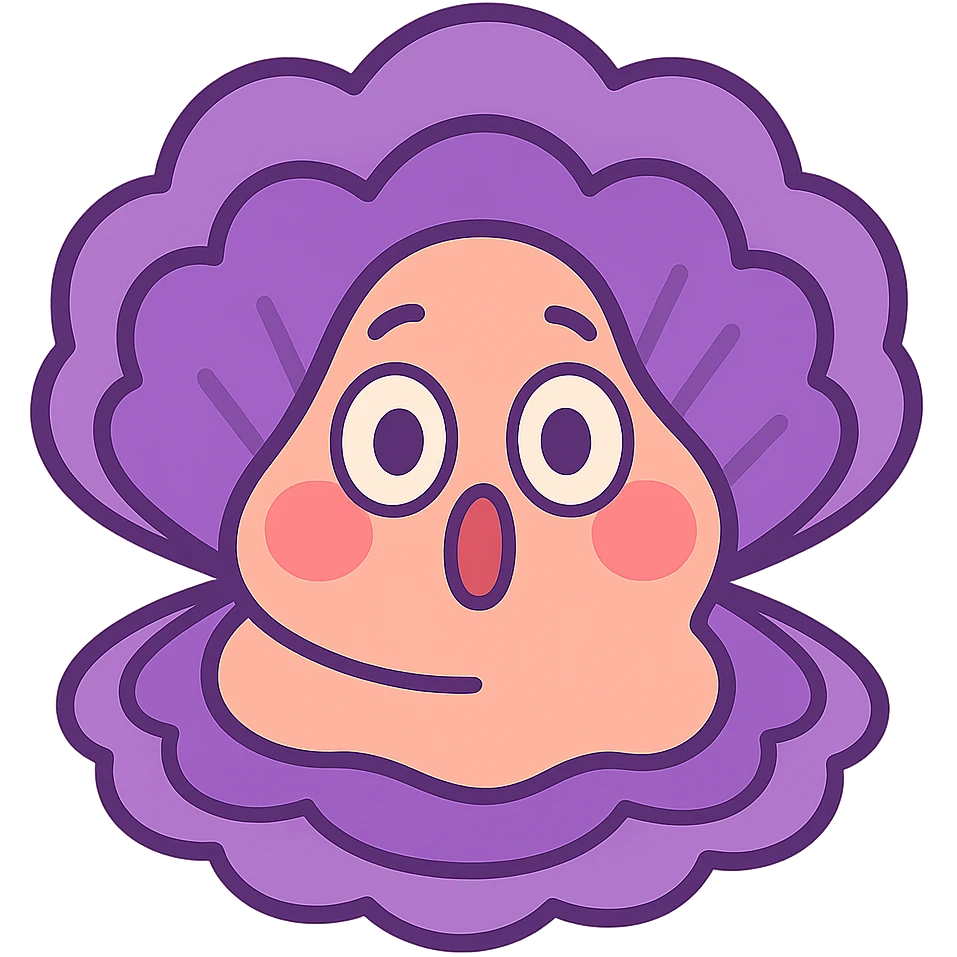 Cute oyster with a surprised expression in pastel toon style, transparent background emoji