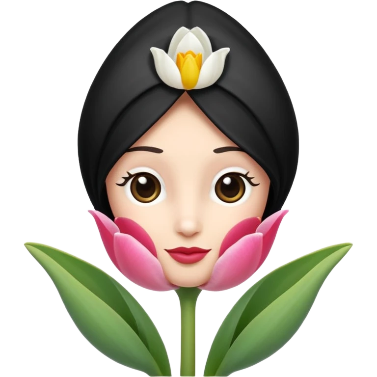 Una ovejita con un tulipán rosa al lado emoji