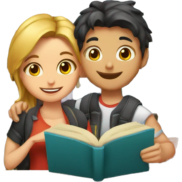 dos estudiantes muy jovenes chico y chica con libros  mirando al frente emoji