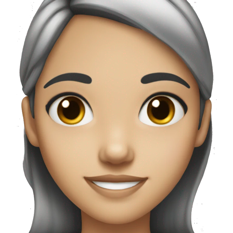 smiling girl with black hair and black eye color emoji