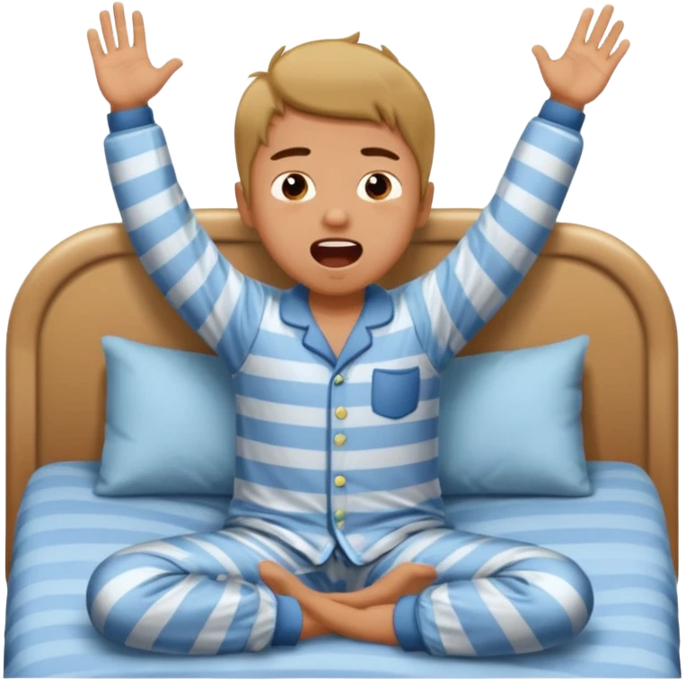emoji- of a cute stretching boy waking up in bed emoji