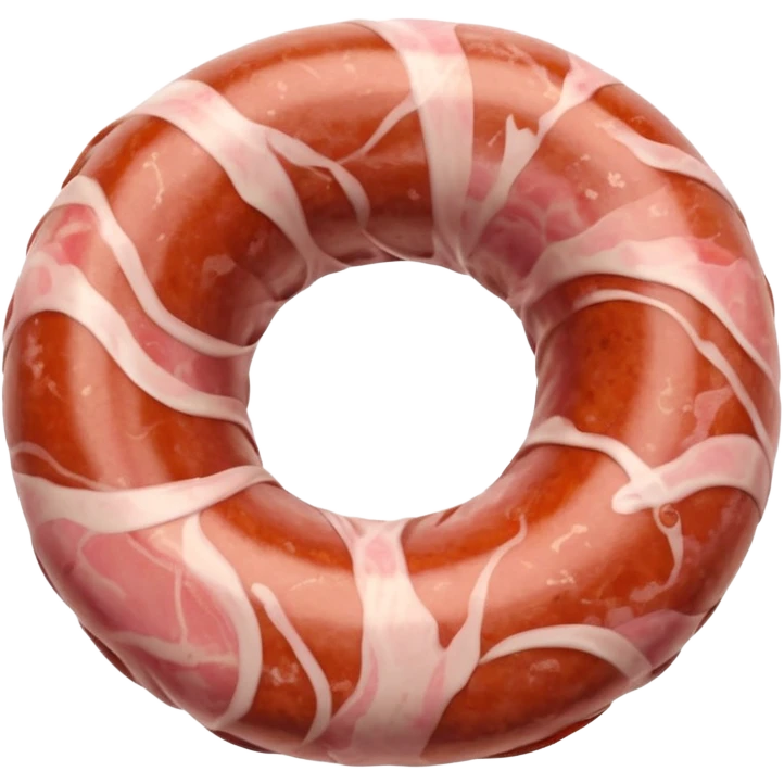 circular coiled raw sausage, thick rustic, pale pink marbled surface, natural casing, smooth with visible fat flecks, ends gently pinched, no plate or garnish, soft lighting, subtle shadows, emoji scale emoji