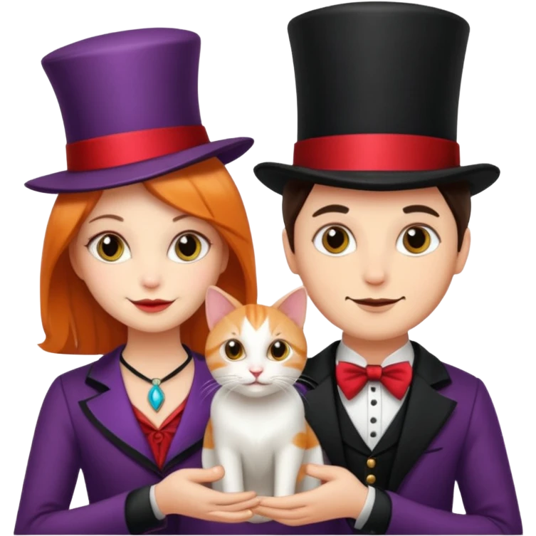 magician couple and their pet cat emoji