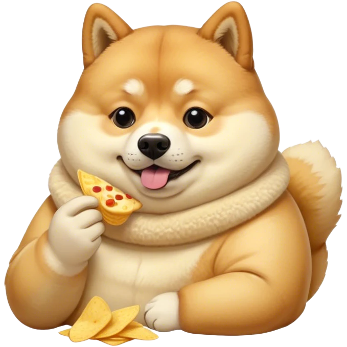Really fat doge, eating queso and chips ￼ emoji