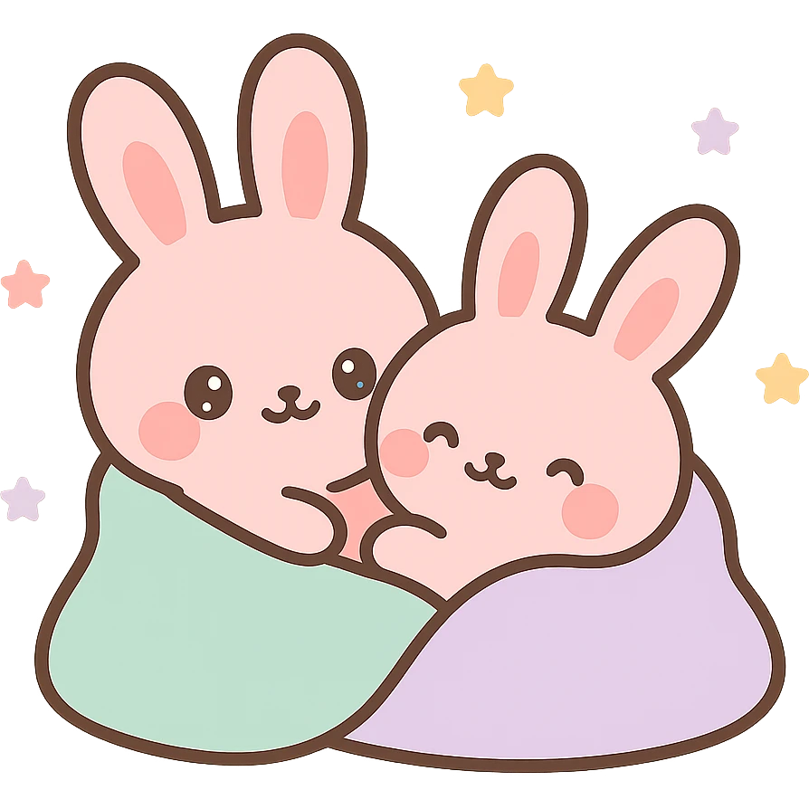 pink bunnies snuggling in blanket emoji