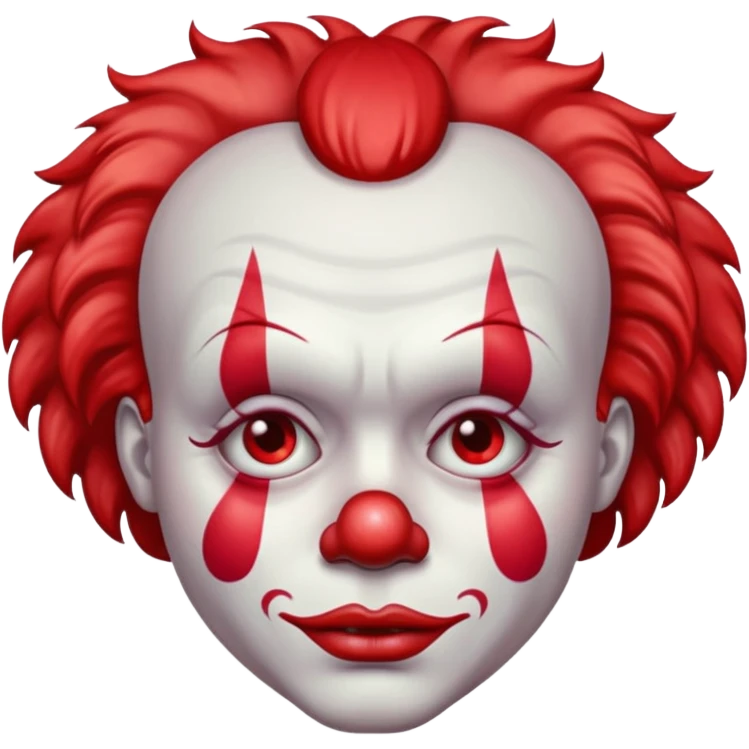 red glitter clown with the sad facial expression emoji