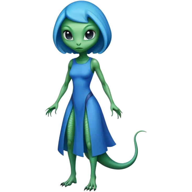 a reptilian alien woman full body, in blue dress emoji