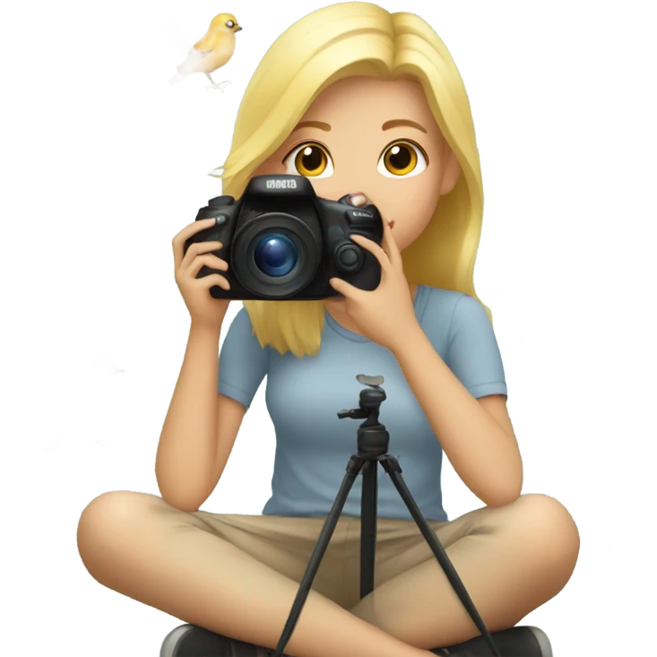 Blonde Girl sitting down with camera taking pictures of birds emoji