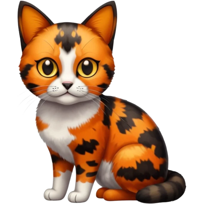 small tortoiseshell cat. no white fur. amber eyes. full body.  emoji