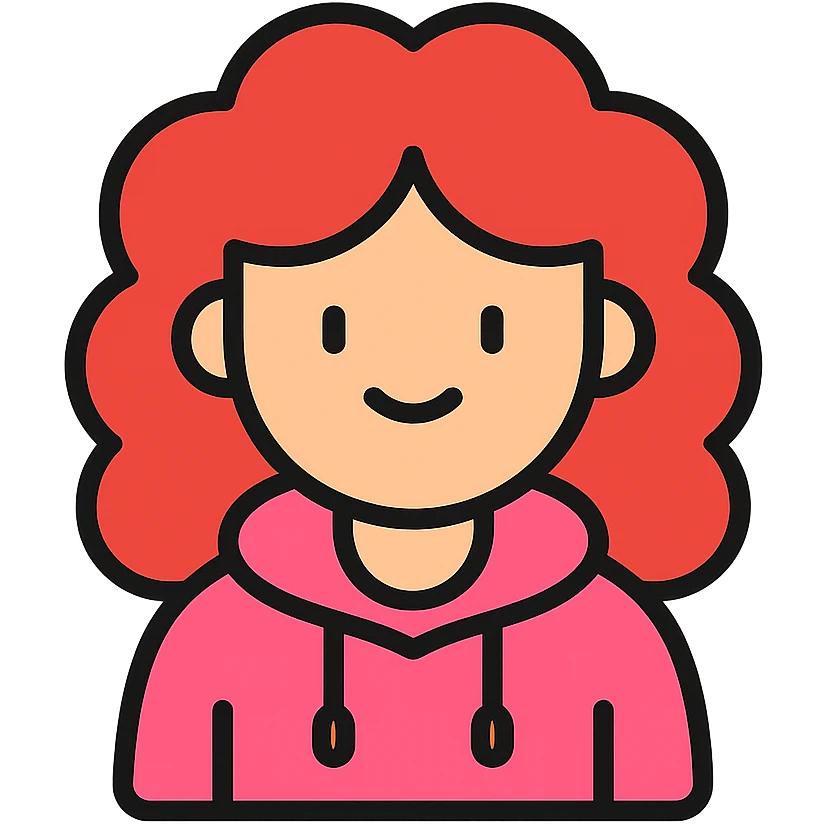a girl with red curls and a pink hoodie emoji