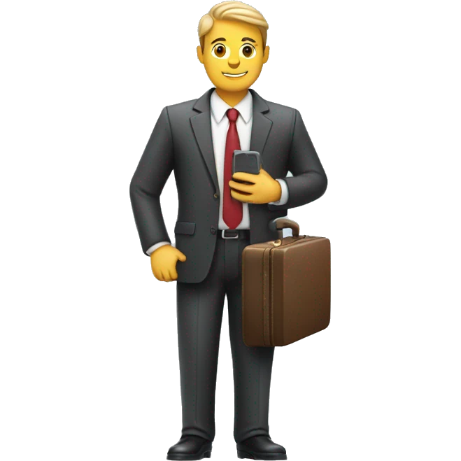 business man holding a suitcase and a phone emoji