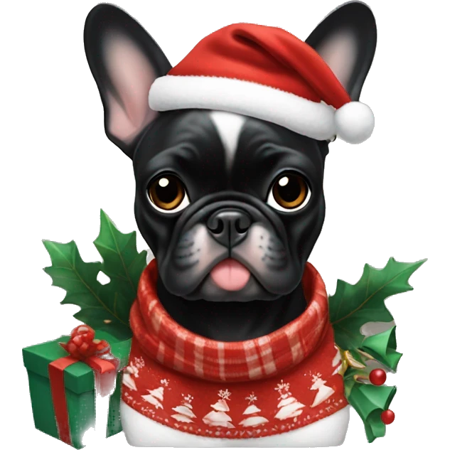 Black Tiger French Bulldog girl with xmas things  emoji