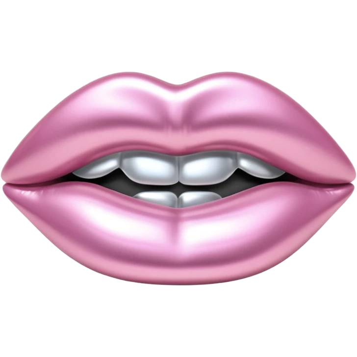 female lips emoji, smooth liquid metal chrome surface, sculpted shape, high-gloss reflections, monochrome futuristic 3D style, isolated on white emoji