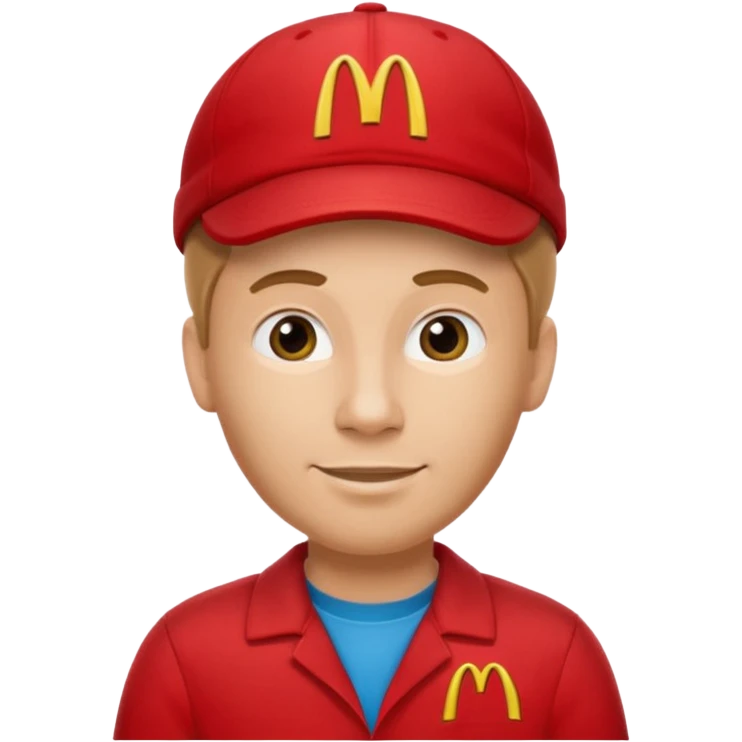 caucasian male McDonald's worker

red casual cashier clothes, red cap with the McDonald's logo emoji