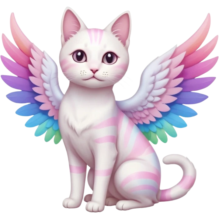 white albino cat-pastel coloured rainbow wings- mystic cat emoji