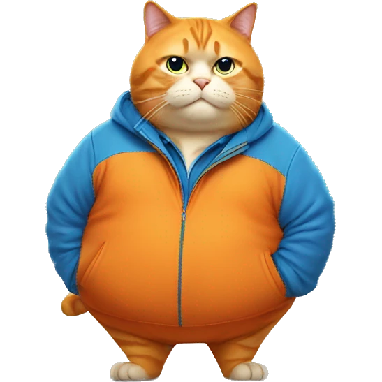 fat orange cat with blue jacket looking mischievous  emoji