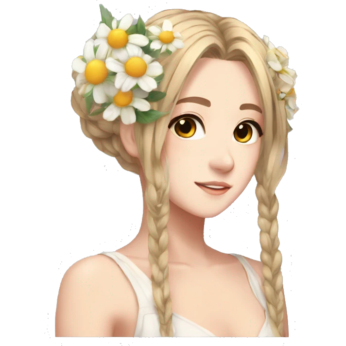 two anime women, flowers in hair, beautiful, aesthetic emoji