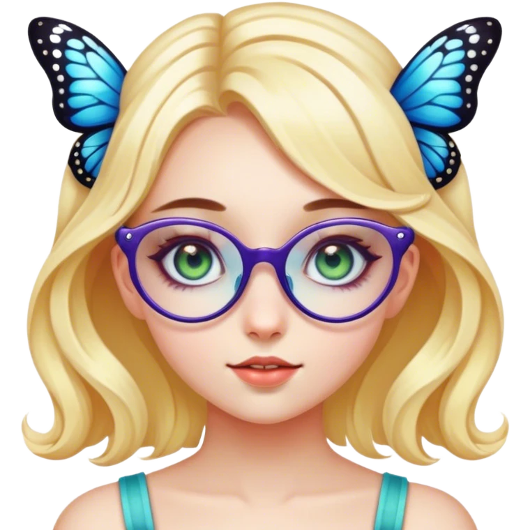 Girl with a butterfly glasses and magical eyes  emoji