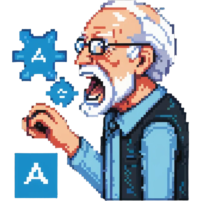 old man yelling at an abstract Azure Machine Learning logo emoji