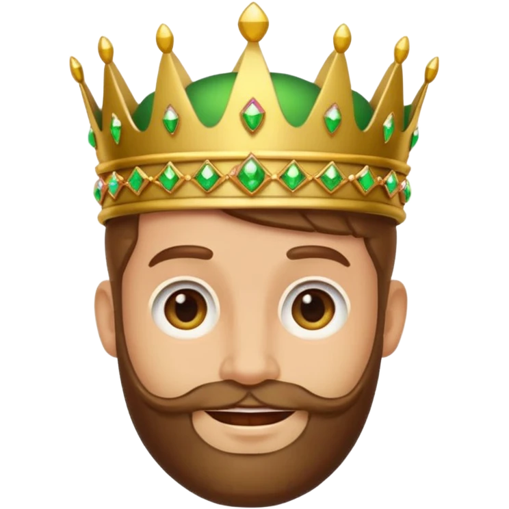 Create a cartoon-style emoji of Gaspar, one of the Three Wise Men. Only show his face and crown. He has a gentle smile, brown beard, and a green and gold crown with jewels. Make it colorful, simple, and suitable as an emoji. emoji