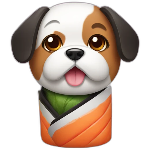 Dog dressed as sushi emoji