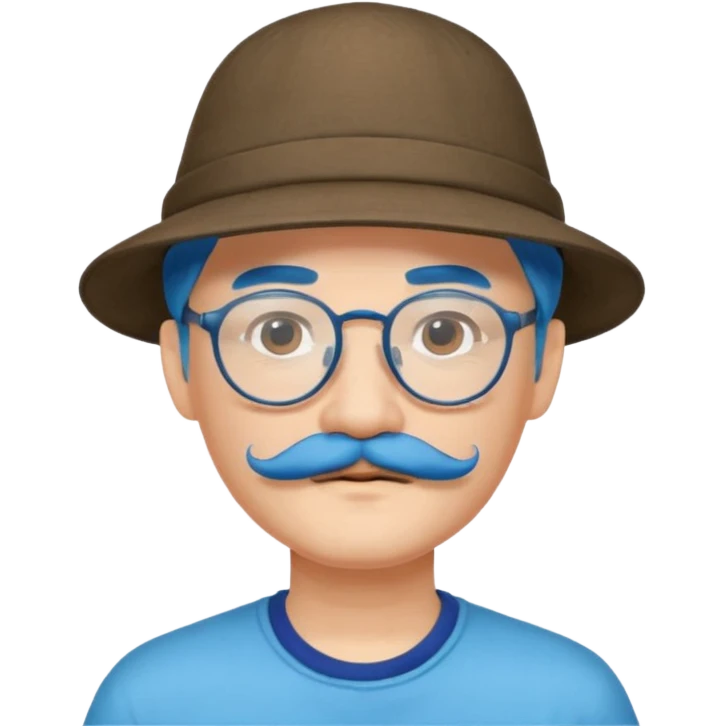 chinese man blue haired and hat and glassess and mustache emoji