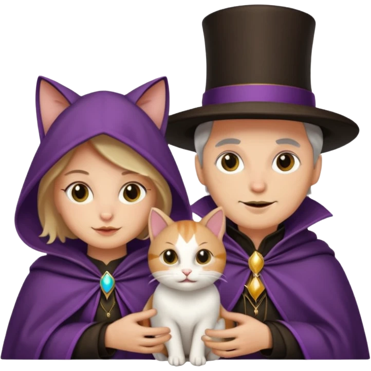 magician couple and their pet cat emoji