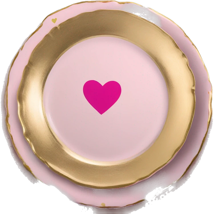 Realistic laying flat empty gold and pink valentines charger plate emoji